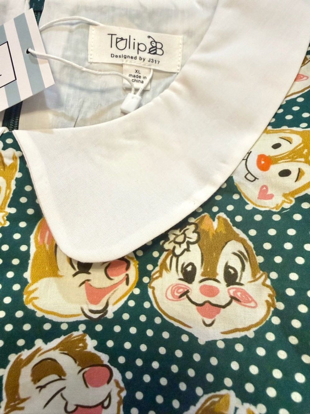 Tulip B Polka Dot Squirrel Green White Summer Dress Peter Pan Unique Vintage NWT - Picture 5 of 7